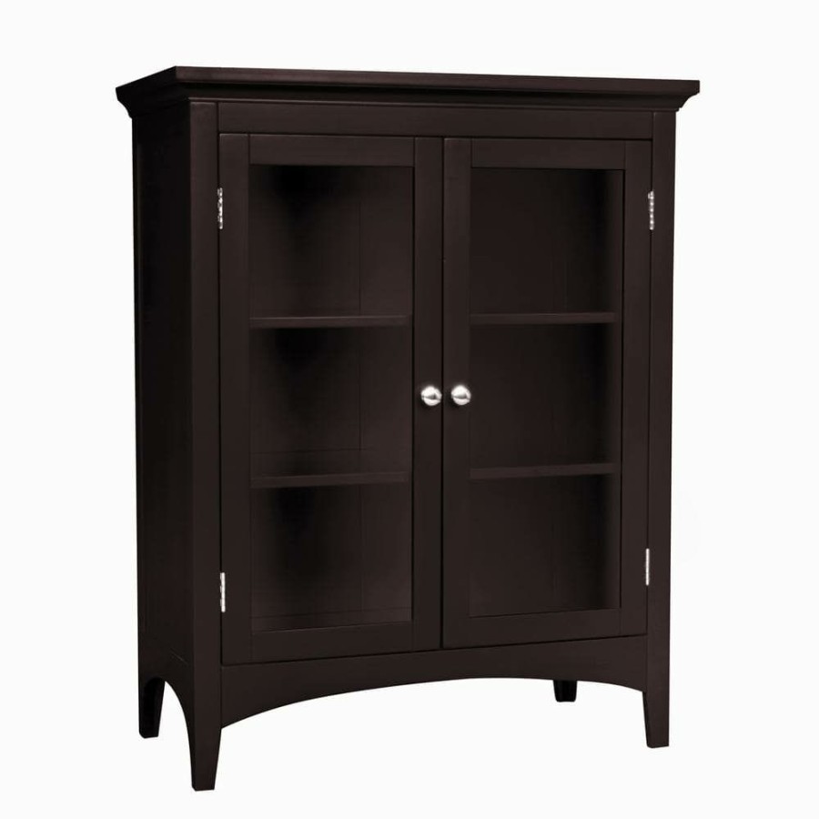 Linen Cabinets * | Teamson Home Wilshire 26 In. W X 32 In. H X 13 In. D 2-Door Bathroom Linen Storage Floor Cabinet In Dark Espresso