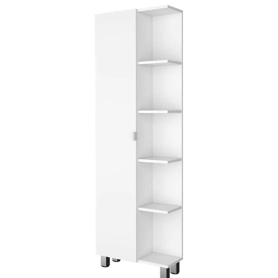 Linen Cabinets * | Rst Brands Pinion 71 In. W X 21 In. D X 9 In. H White Mdf Mid-Century Modern Bathroom Cabinet