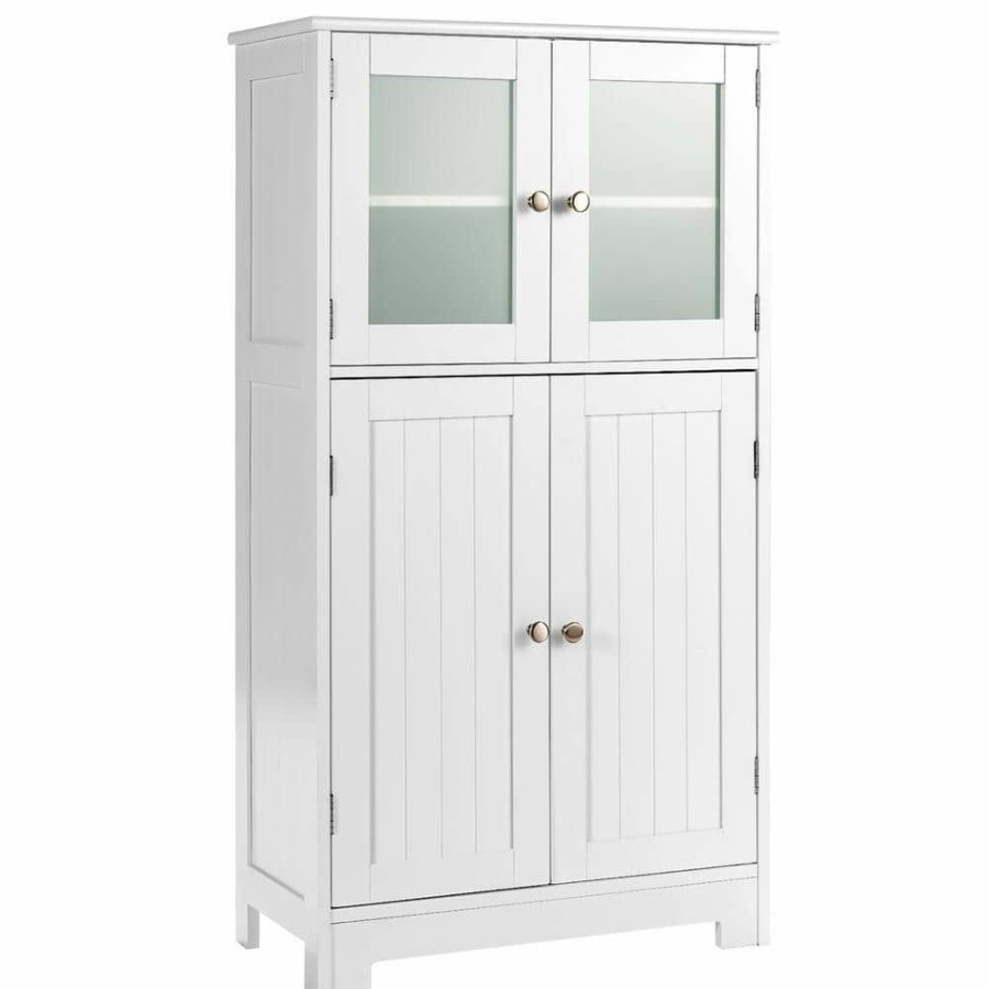 Linen Cabinets * | Costway 23 In. W White 2-Door Bathroom 2-Door Access Doorunit