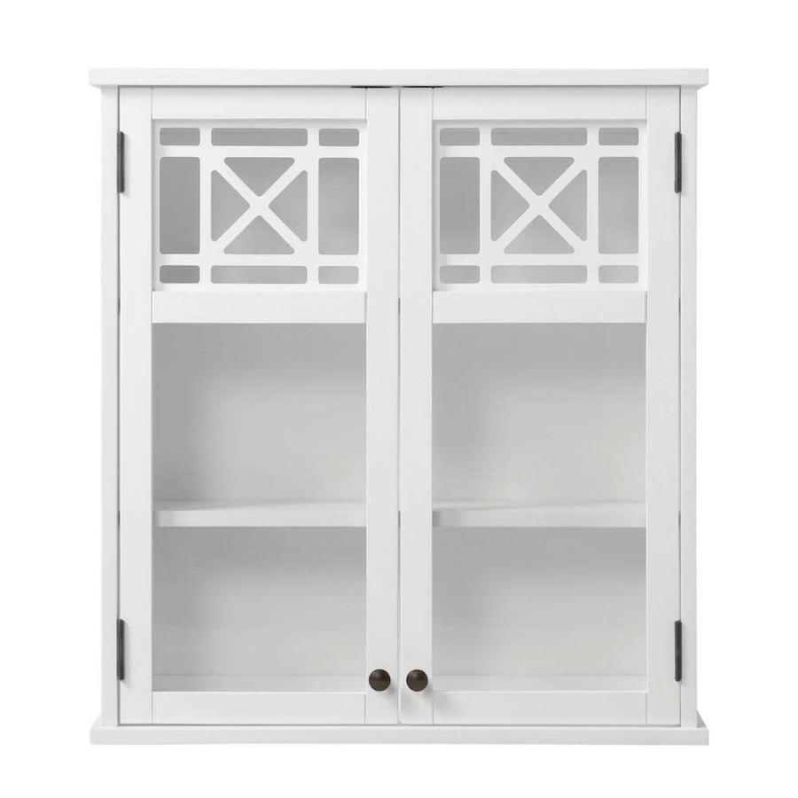 Bathroom Wall Cabinets * | Alaterre Furniture Derby 27 In. W X 8 In. D X 29 In. H White Wood Wall Mounted Bath Storage Cabinet With Glass Cabinet Doors