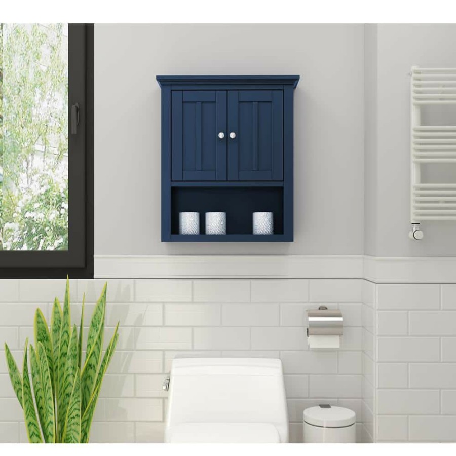 Bathroom Wall Cabinets * | Home Decorators Collection Fremont 23 In. W X 7 In. D X 26 In. H Bathroom Storage Wall Cabinet In Navy Blue