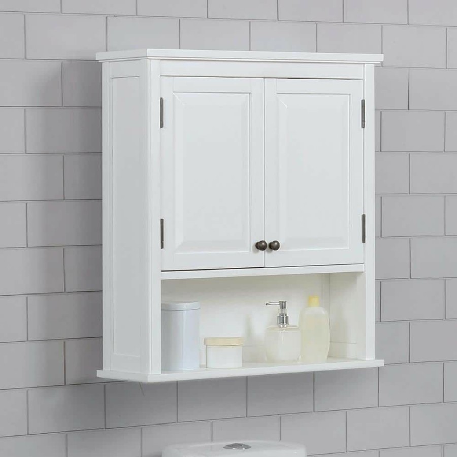 Bathroom Wall Cabinets * | Alaterre Furniture Dorset 27 In. W Wall Mounted Bath Storage Cabinet With 2 Doors And Open Shelf In White