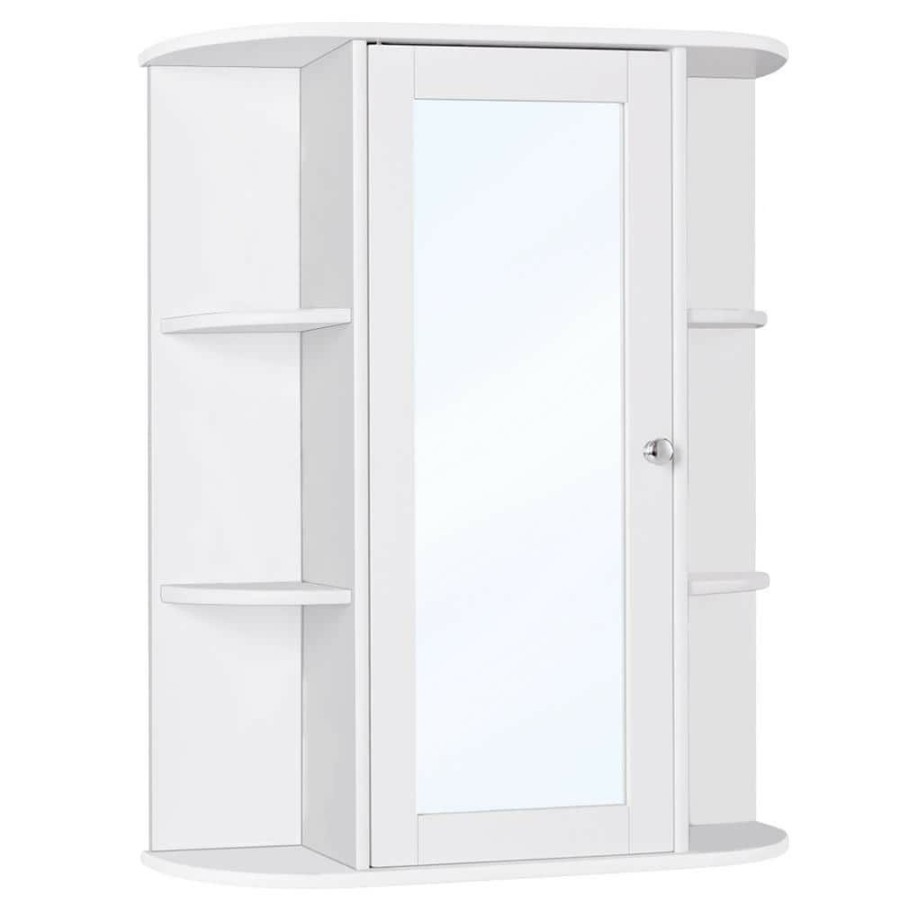 Bathroom Wall Cabinets * | Angeles Home 23.5 In. W X 6.5 In. D X 28 In. H White Mdf Bathroom Single Door Shelves Storage Wall Cabinet With Mirror