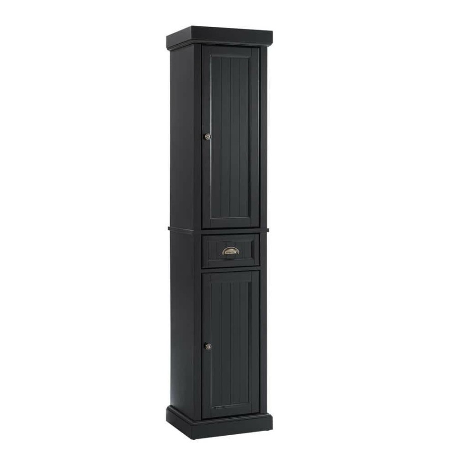 Linen Cabinets * | Crosley Furniture Seaside 16 In. W X 14 In. D X 72 In. H Linen Cabinet In Black