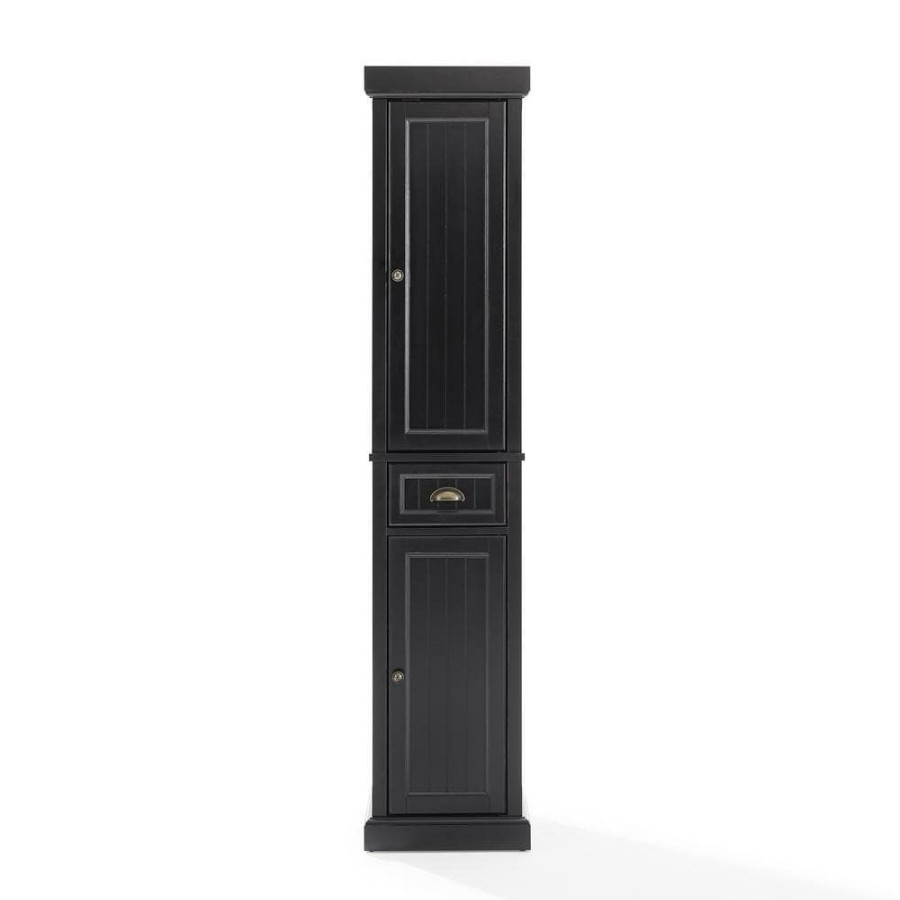 Linen Cabinets * | Crosley Furniture Seaside 16 In. W X 14 In. D X 72 In. H Linen Cabinet In Black