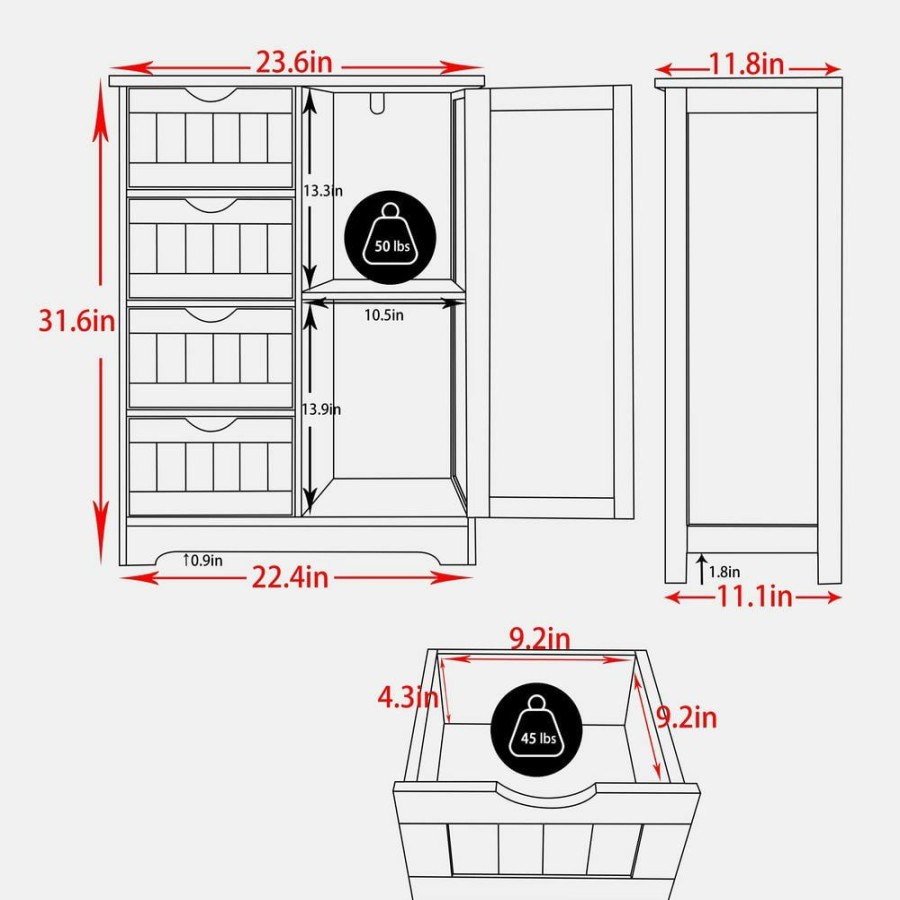 Linen Cabinets * | Veikous 23.6 In. W X 11.8 In. D X 31.6 In. H Freestanding Linen Cabinet With Drawers And Shelves In White