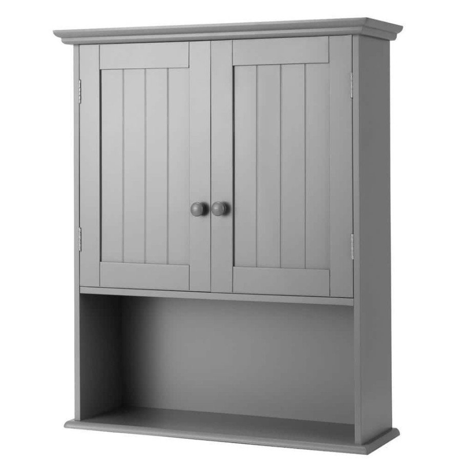 Bathroom Wall Cabinets * | Costway 20.5 In. W X 7 In. D X 28 In. H Grey Wood Bathroom Storage Wall Cabinet