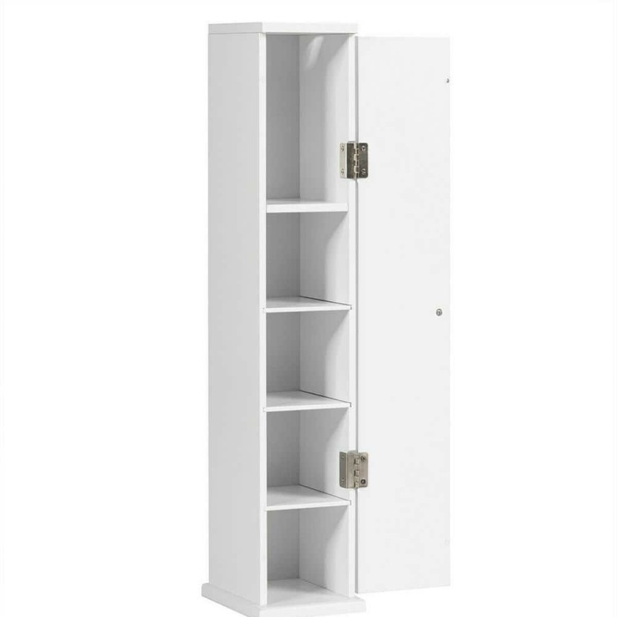 Linen Cabinets * | Gymax 6.5 In. W Bathroom Storage Floor Linen Cabinet With 4-Shelves In White