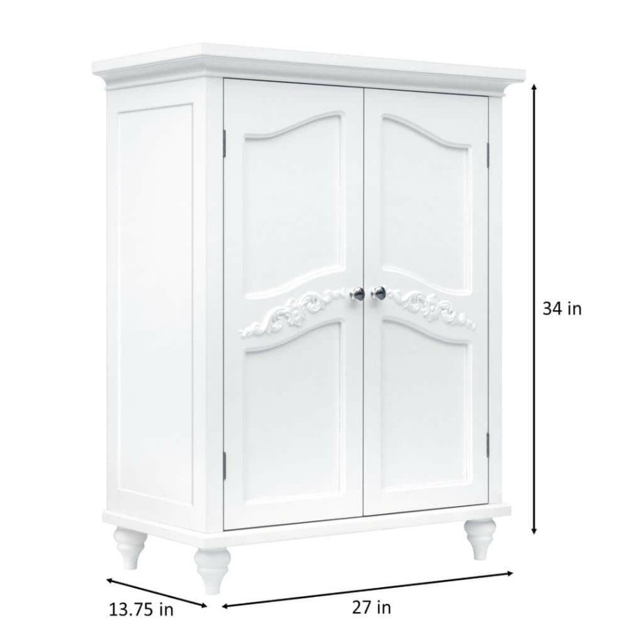 Linen Cabinets * | Elegant Home Fashions Venice 34 In. H X 27 In. W X 13-3/4 In. D Bathroom Linen Storage Floor Cabinet In White