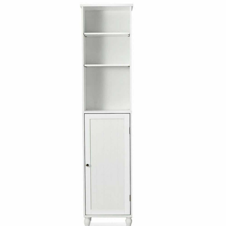 Linen Cabinets * | Costway 15 In. W X 9 In. D X 63.5 In. H Bathroom Storage White Linen Cabinet Tower Bath