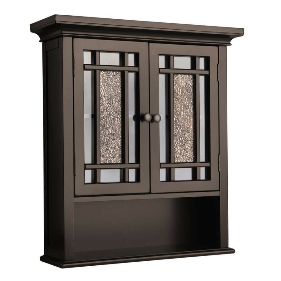 Bathroom Wall Cabinets * | Teamson Home Winfield 22 In. W X 24 In. H X 7 In. D Bathroom Storage Wall Cabinet With Mosaic Glass In Espresso