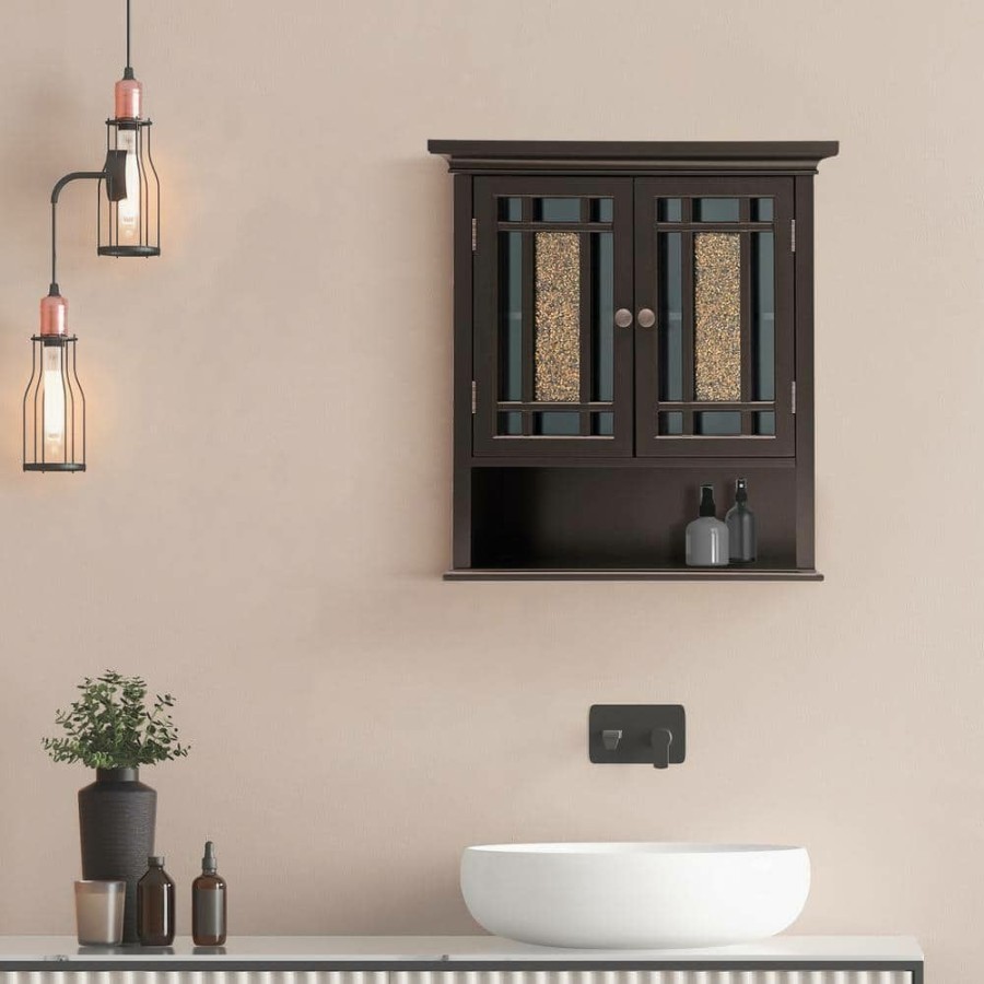 Bathroom Wall Cabinets * | Teamson Home Winfield 22 In. W X 24 In. H X 7 In. D Bathroom Storage Wall Cabinet With Mosaic Glass In Espresso