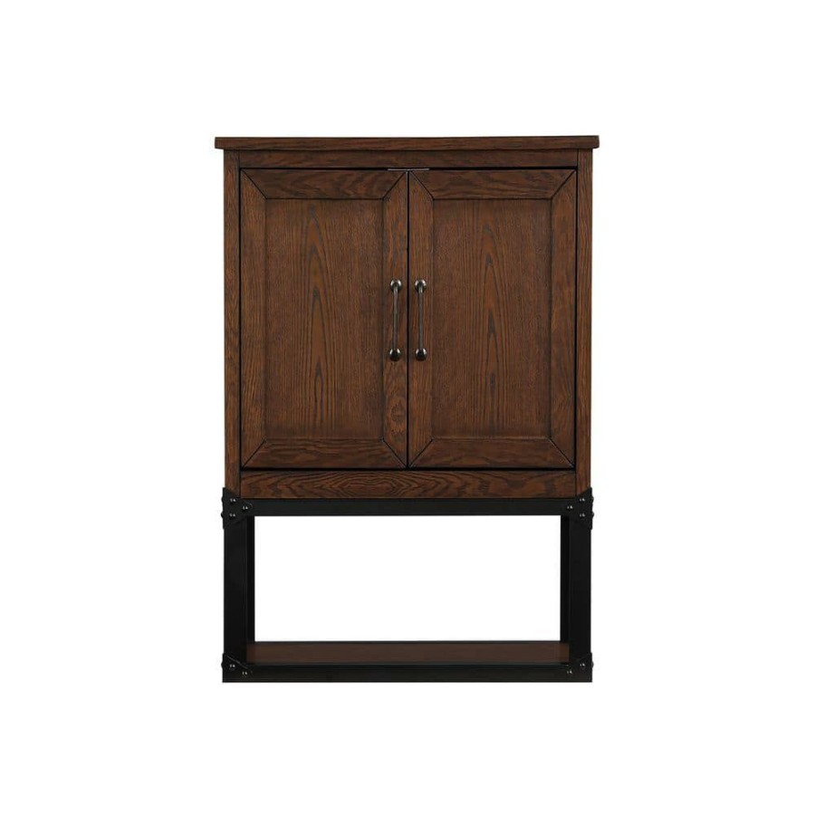 Bathroom Wall Cabinets * | Home Decorators Collection Alster 25 In. W X 8 In. D X 30 In. H Bathroom Storage Wall Cabinet In Brown Oak