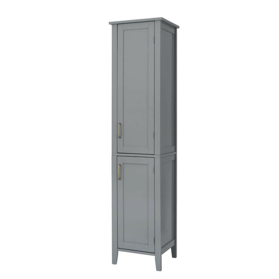 Linen Cabinets * | Elegant Home Fashions Mercer Mid Century 14.96 In. W X 13 In. D X 62.67 In. H Gray Modern Wooden Linen Cabinet