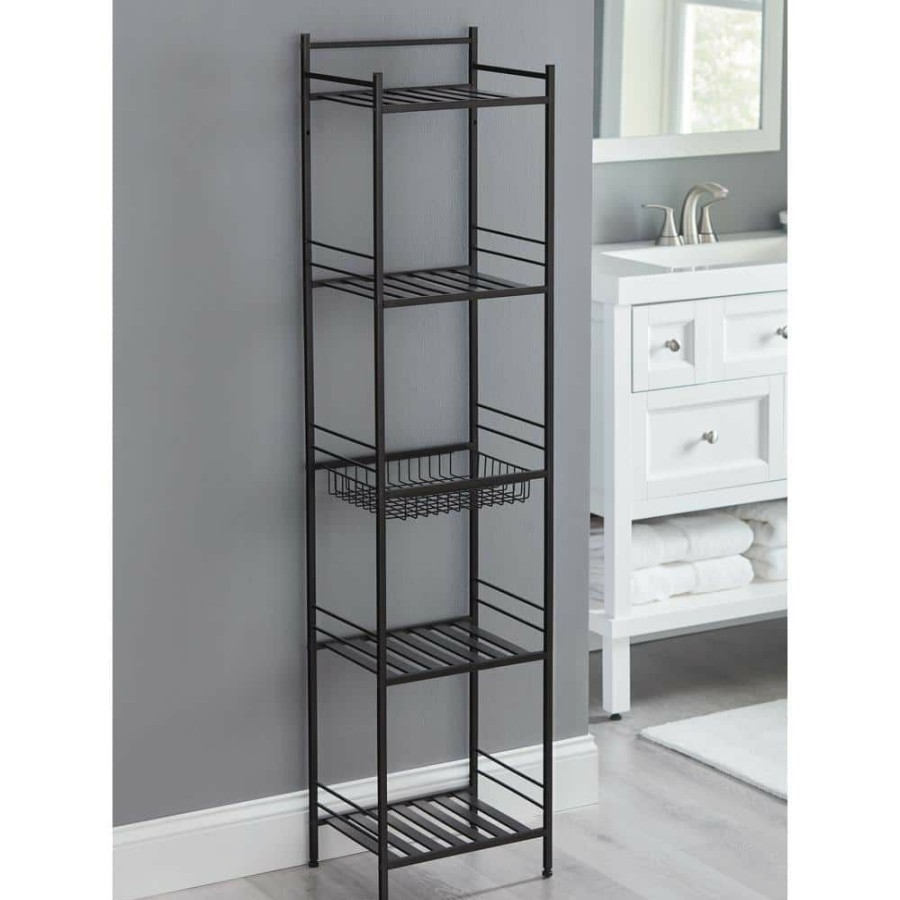 Linen Cabinets * | Glacier Bay Slat Style 14 In. W X 11 In. D X 58.5 In. H Towel Tower In Bronze