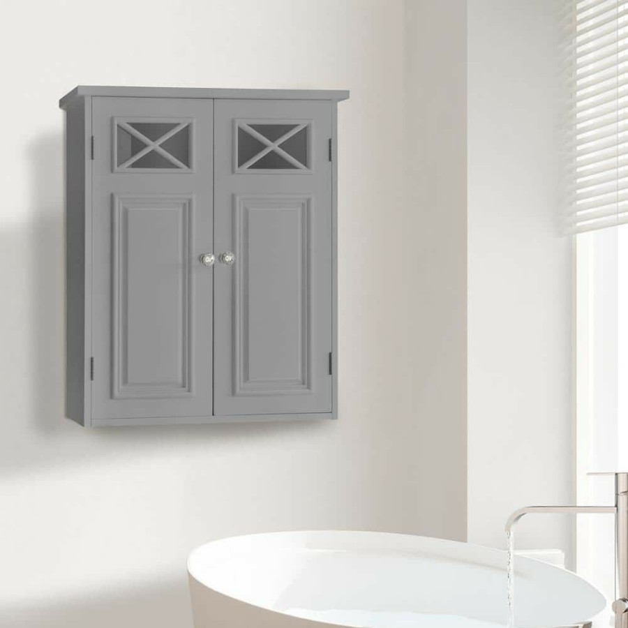 Bathroom Wall Cabinets * | Teamson Home Dawson Contemporary Dawson 7 In. L X 20. In W X 24 In. H Removable Wooden Wall Cabinet With 2 Doors In Gray