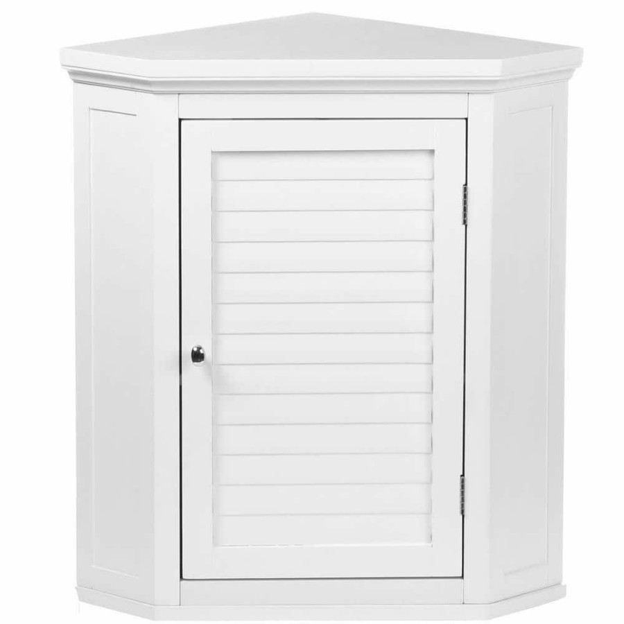 Bathroom Wall Cabinets * | Elegant Home Fashions Simon 22-1/2 In. W X 24 In. H X 15 In. D Corner Bathroom Storage Wall Cabinet With Shutter Door In White