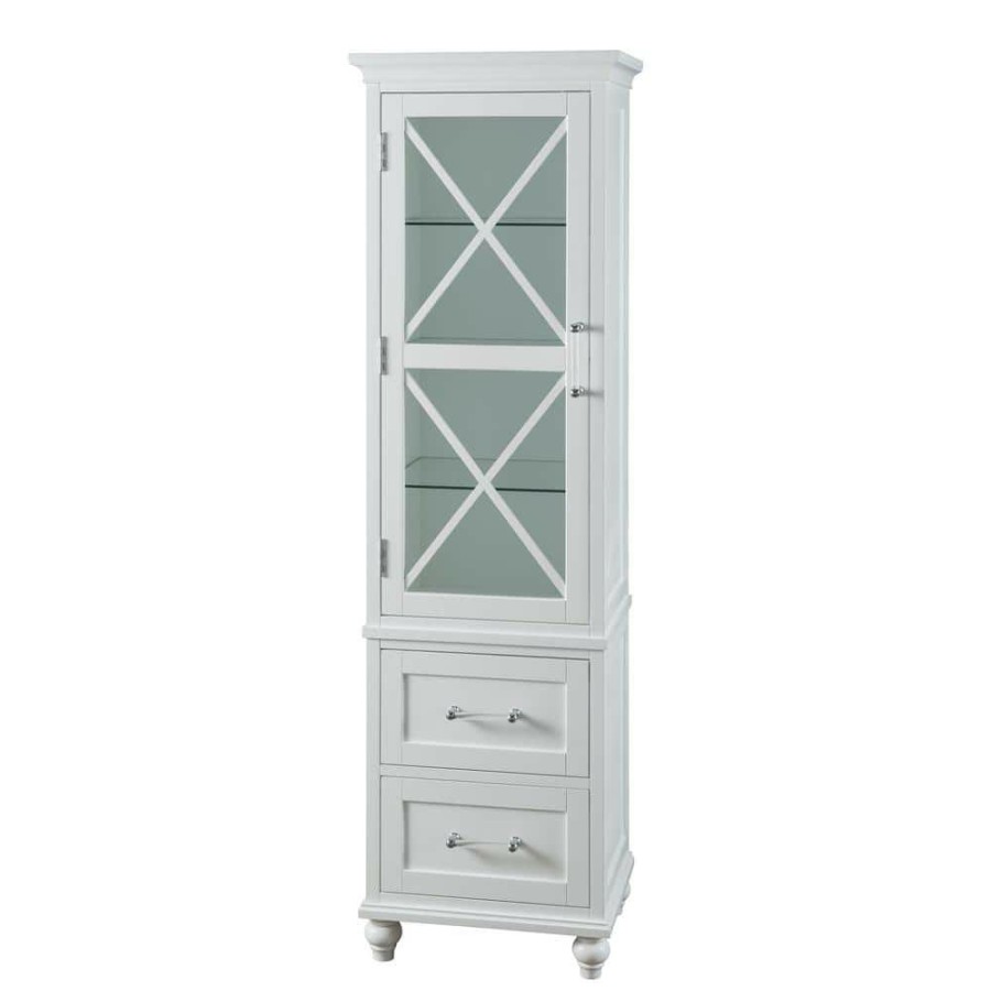 Linen Cabinets * | Elegant Home Fashions Blue Ridge 18 In. W X 14 In. D X 60 In. H Linen Tower With 2 Drawers In White