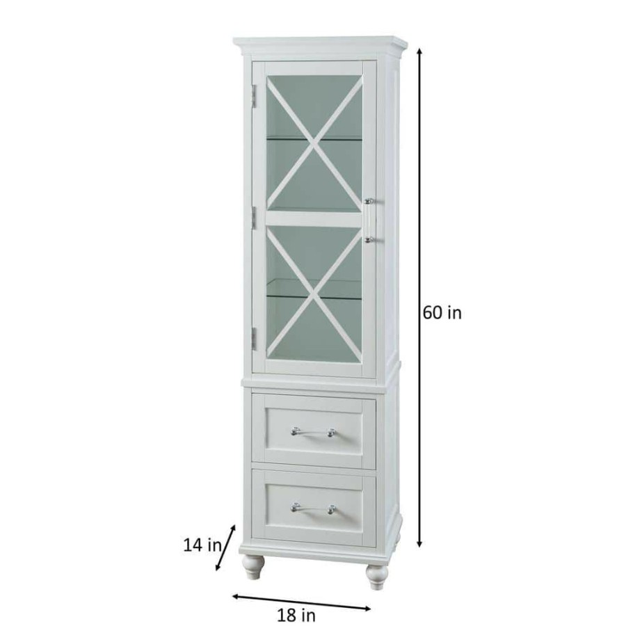 Linen Cabinets * | Elegant Home Fashions Blue Ridge 18 In. W X 14 In. D X 60 In. H Linen Tower With 2 Drawers In White