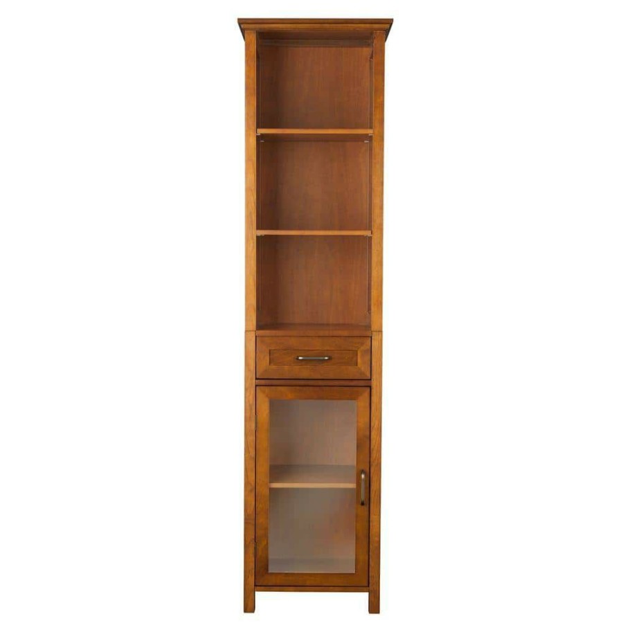 Linen Cabinets * | Teamson Home Aida 17 In. W X 65 In. H X 13-1/2 In. D Bathroom Linen Storage Cabinet In Oil Oak