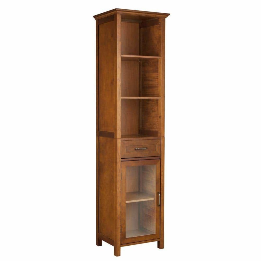 Linen Cabinets * | Teamson Home Aida 17 In. W X 65 In. H X 13-1/2 In. D Bathroom Linen Storage Cabinet In Oil Oak