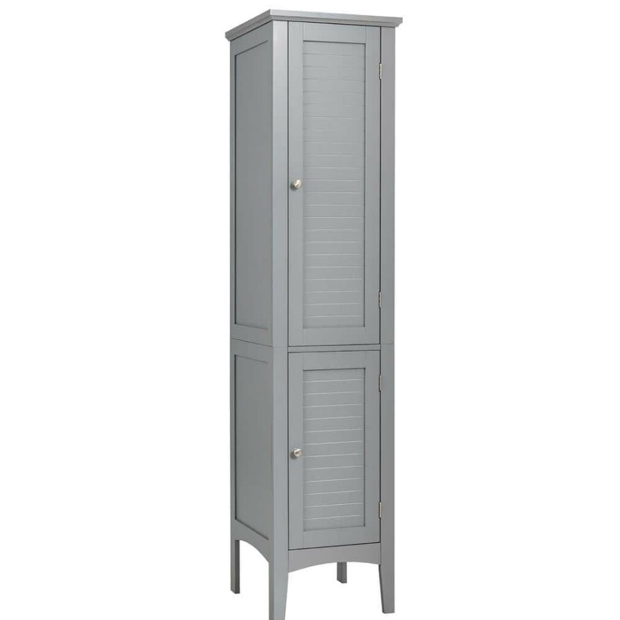 Linen Cabinets * | Costway 14.5 In. W X 14.5 In. D X 63 In. H Gray Wood Freestanding Linen Cabinet Bathroom Storage Cabinet