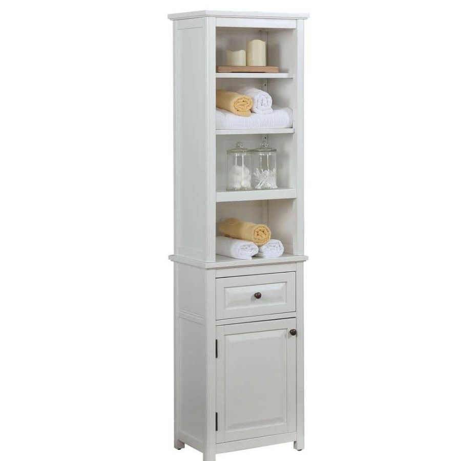 Linen Cabinets * | Alaterre Furniture Dorset Bathroom 17 In. W Freestanding Storage Tower With Open Upper Shelves, Lower Cabinet And Drawer In White