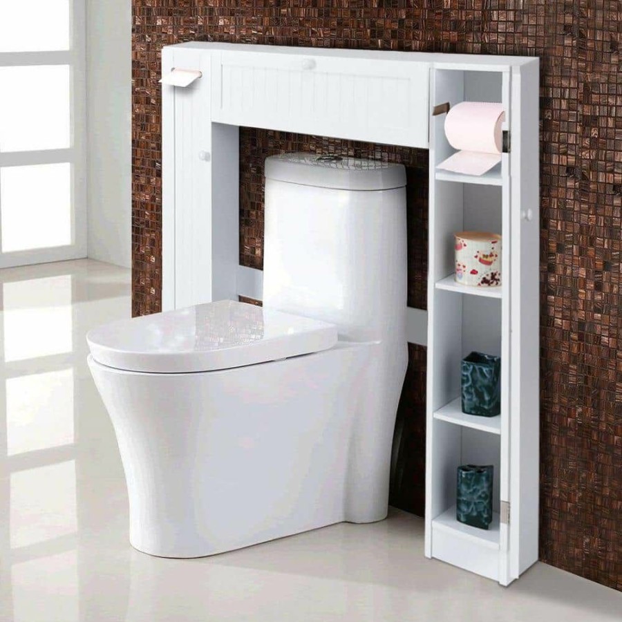 Bathroom Wall Cabinets * | Casainc 34.5 In. W Wall Mounted Wooden Storage Cabinet With Paper Holder In White