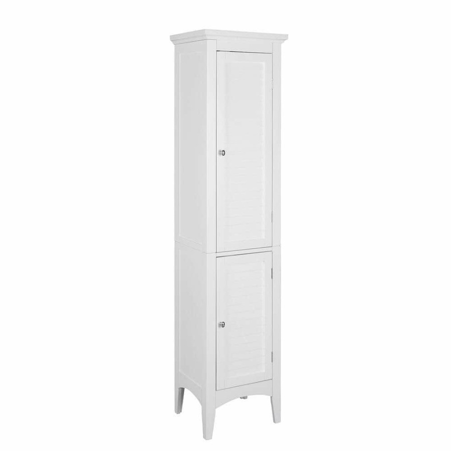 Linen Cabinets * | Elegant Home Fashions Simon 15 In. W X 63 In. H X 13-1/4 In. D Bathroom Linen Storage Floor Cabinet With 2-Shutter Doors In White