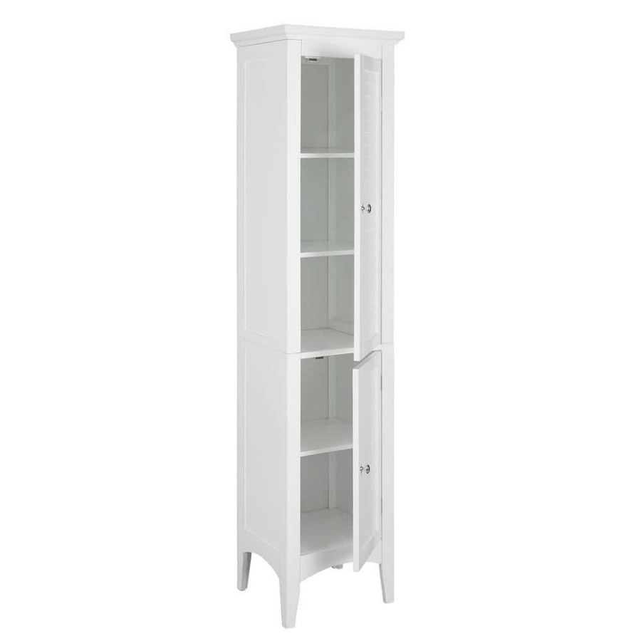 Linen Cabinets * | Elegant Home Fashions Simon 15 In. W X 63 In. H X 13-1/4 In. D Bathroom Linen Storage Floor Cabinet With 2-Shutter Doors In White