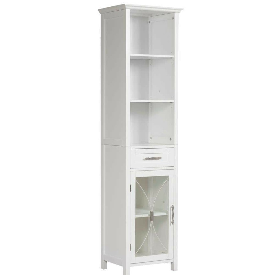 Linen Cabinets * | Elegant Home Fashions Victorian 17 In. W X 65 In. H X 13-1/2 In. D Bathroom Linen Storage Cabinet In White