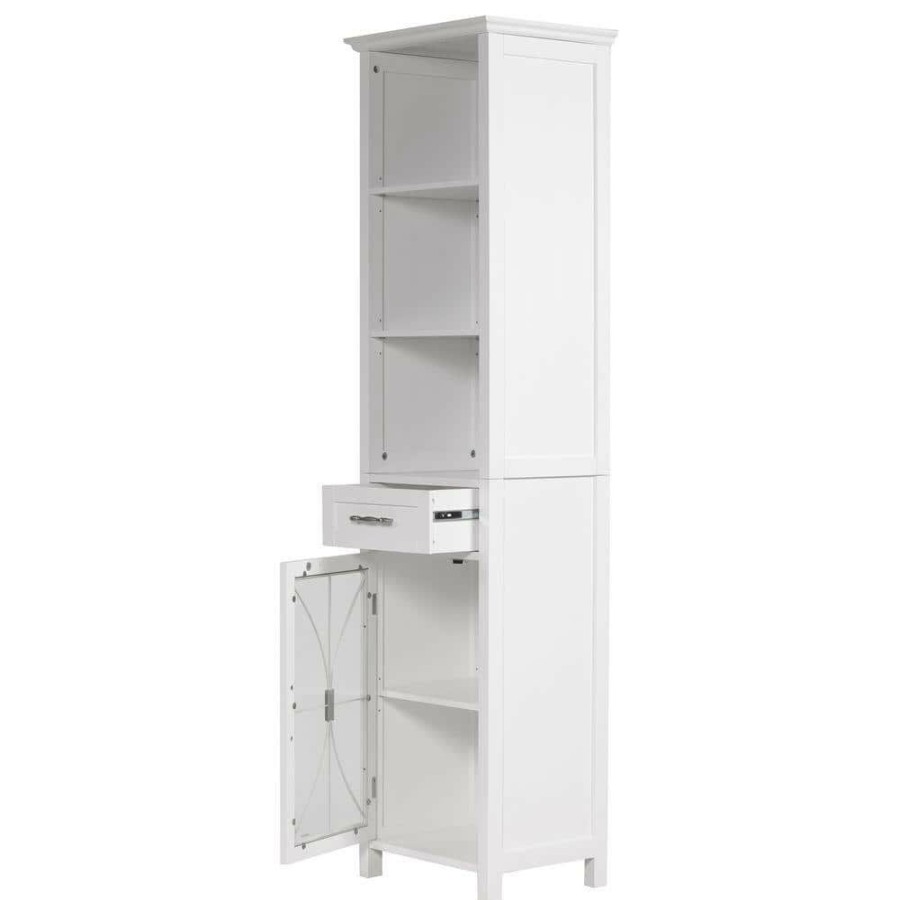 Linen Cabinets * | Elegant Home Fashions Victorian 17 In. W X 65 In. H X 13-1/2 In. D Bathroom Linen Storage Cabinet In White