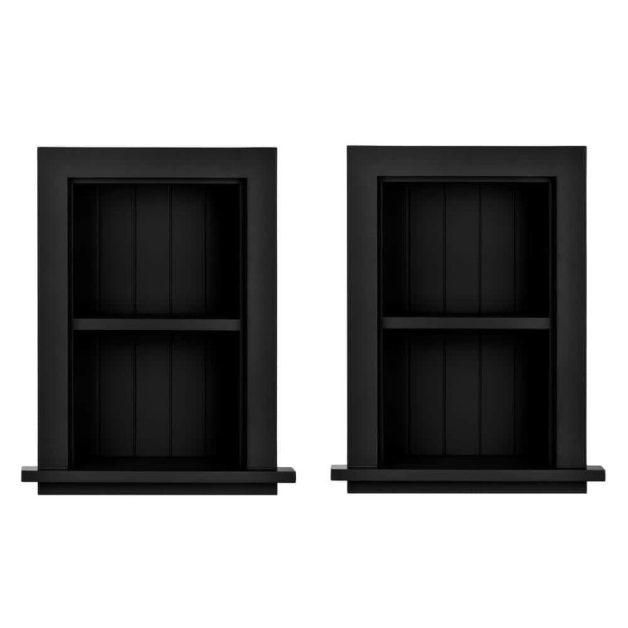 Bathroom Wall Cabinets * | Adiroffice 12.75 In. W X 4.75 In. D X 18 In. H Black Wood Bathroom Recessed Wall Shelf (2-Pack)