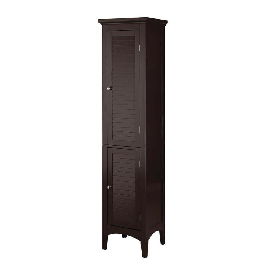 Linen Cabinets * | Elegant Home Fashions Simon 15 In. W X 63 In. H X 13 In. D Bathroom Linen Storage Tower Cabinet With 2 Shutter Doors In Dark Espresso