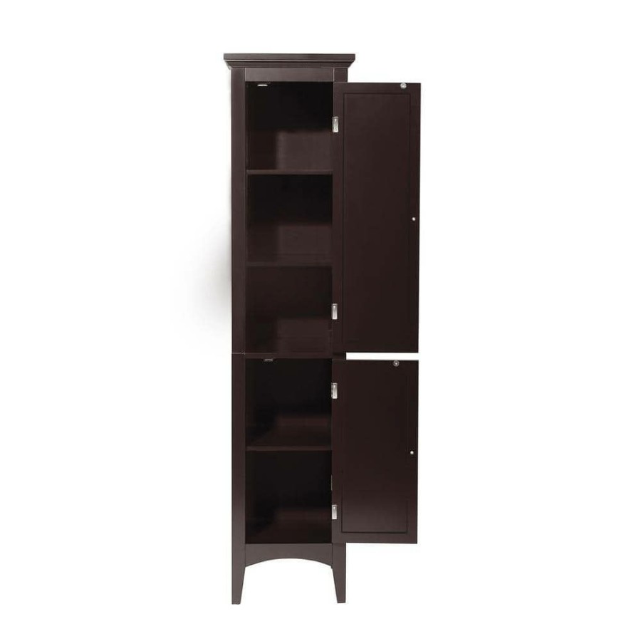 Linen Cabinets * | Elegant Home Fashions Simon 15 In. W X 63 In. H X 13 In. D Bathroom Linen Storage Tower Cabinet With 2 Shutter Doors In Dark Espresso