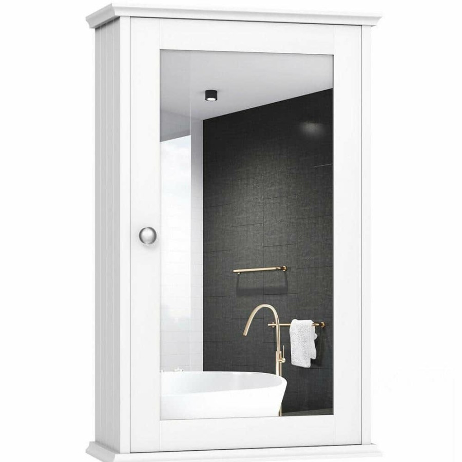 Bathroom Wall Cabinets * | Wellfor 13.5 In. W X 6 In. D X 21 In. H Bathroom Wall Cabinet With Single Mirror Door In White