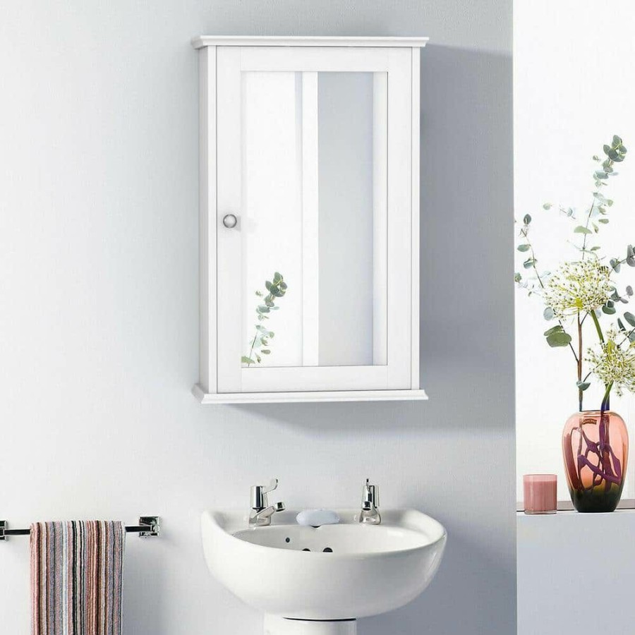 Bathroom Wall Cabinets * | Wellfor 13.5 In. W X 6 In. D X 21 In. H Bathroom Wall Cabinet With Single Mirror Door In White