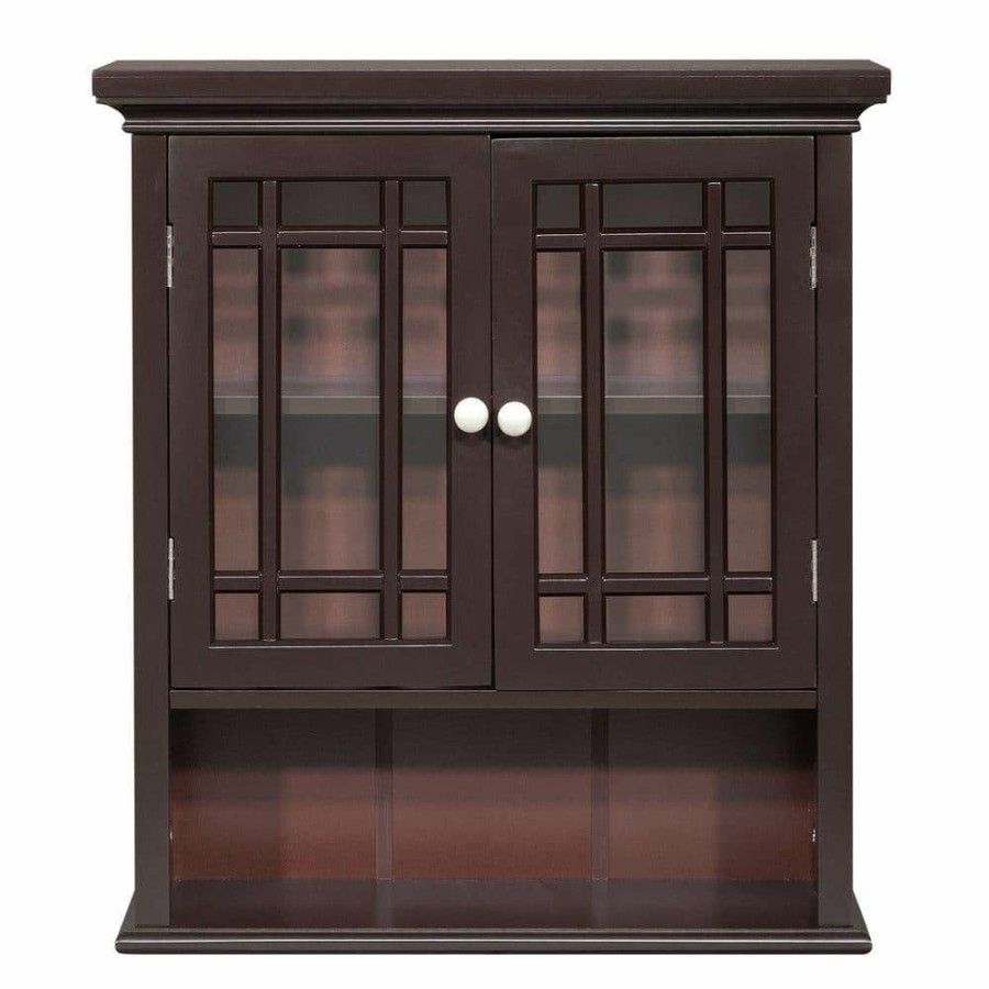 Bathroom Wall Cabinets * | Elegant Home Fashions Albion 24 In. H X 22 In. W X 7 In. D Bathroom Storage Wall Cabinet In Espresso Color