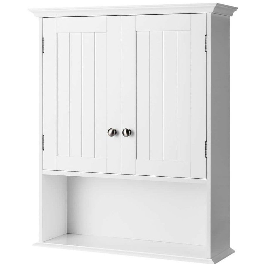 Bathroom Wall Cabinets * | Costway 21 In. W X 8 In. D X 28 In. H White Mount Bathroom Cabinet Storage Organizer Medicine Cabinet Kitchen Laundry