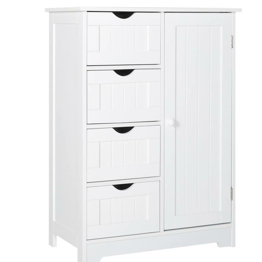 Linen Cabinets * | Veikous 22.1 In. W X 11.8 In. D X 31.9 In. H Bathroom Linen Cabinets Floor Storage Cabinet With Drawers And Shelves In White