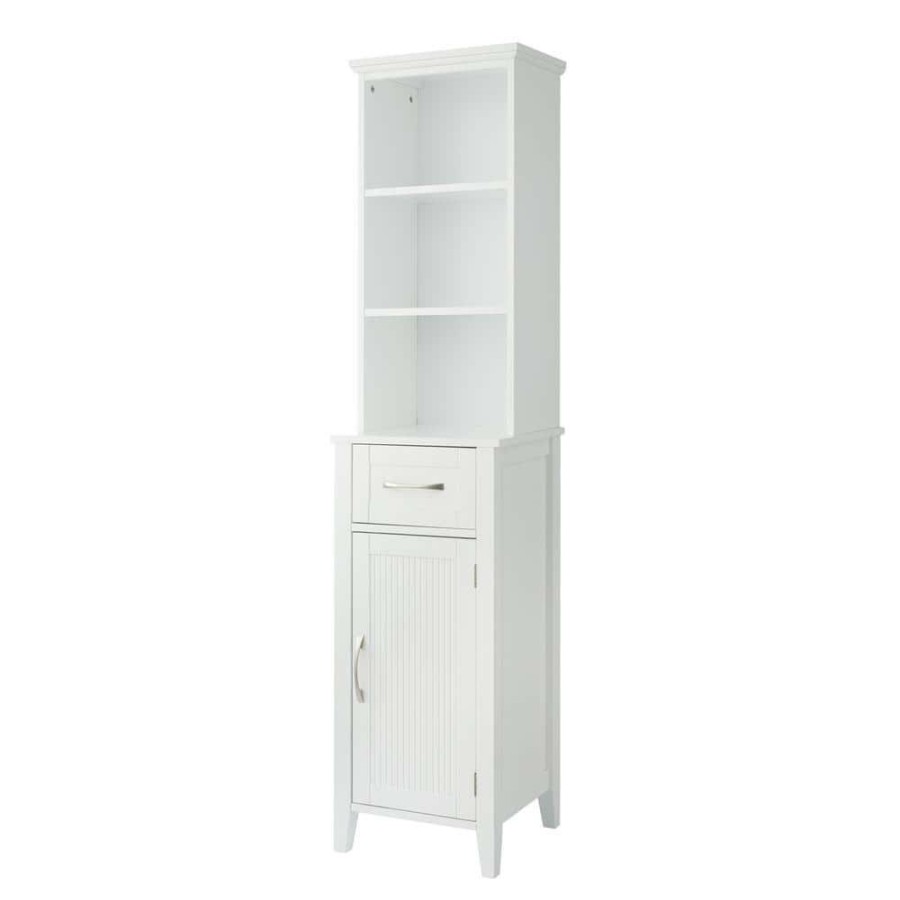 Linen Cabinets * | Elegant Home Fashions Newport Contemporary 13 In. W L X 15 In. W X 63.2 In. W Wooden Linen Cabinet, White