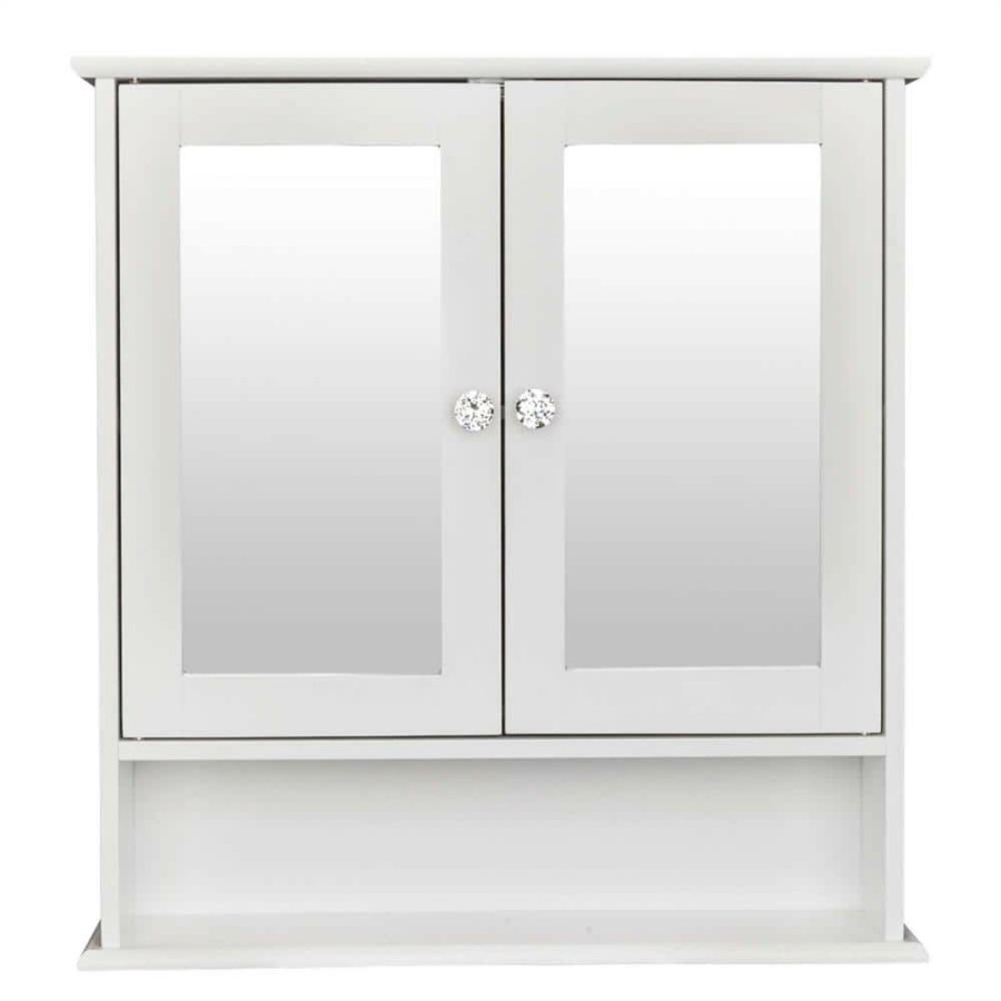 Bathroom Wall Cabinets * | Whatseaso 22 In. W X 5.1 In. D X 22.8 In. H Double Door Mirror Indoor White Bathroom Wall Mounted Cabinet Shelf