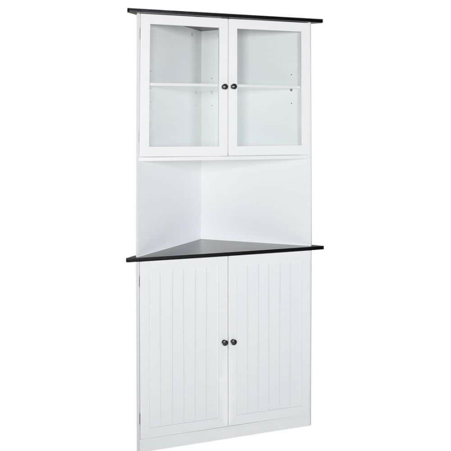 Linen Cabinets * | Veikous 18 In. W X 35 In. D X 71 In. H Corner Linen Cabinet Storage With Adjustable Shelves And Glass Doors In White