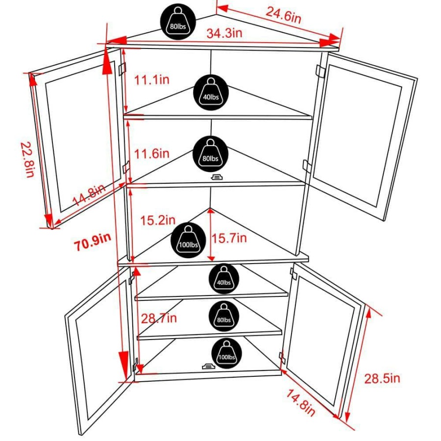 Linen Cabinets * | Veikous 18 In. W X 35 In. D X 71 In. H Corner Linen Cabinet Storage With Adjustable Shelves And Glass Doors In White