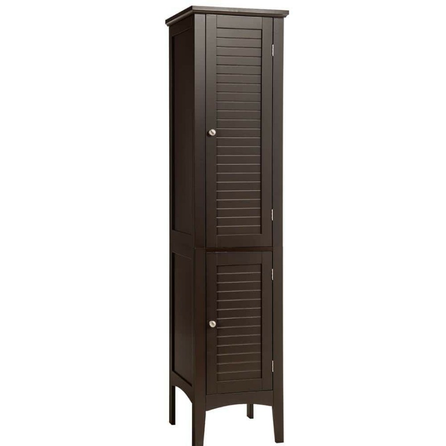 Linen Cabinets * | Costway 14.5 In. W X 14.5 In. D X 63 In. H Wood Freestanding Linen Cabinet Bathroom Storage Cabinet In Brown