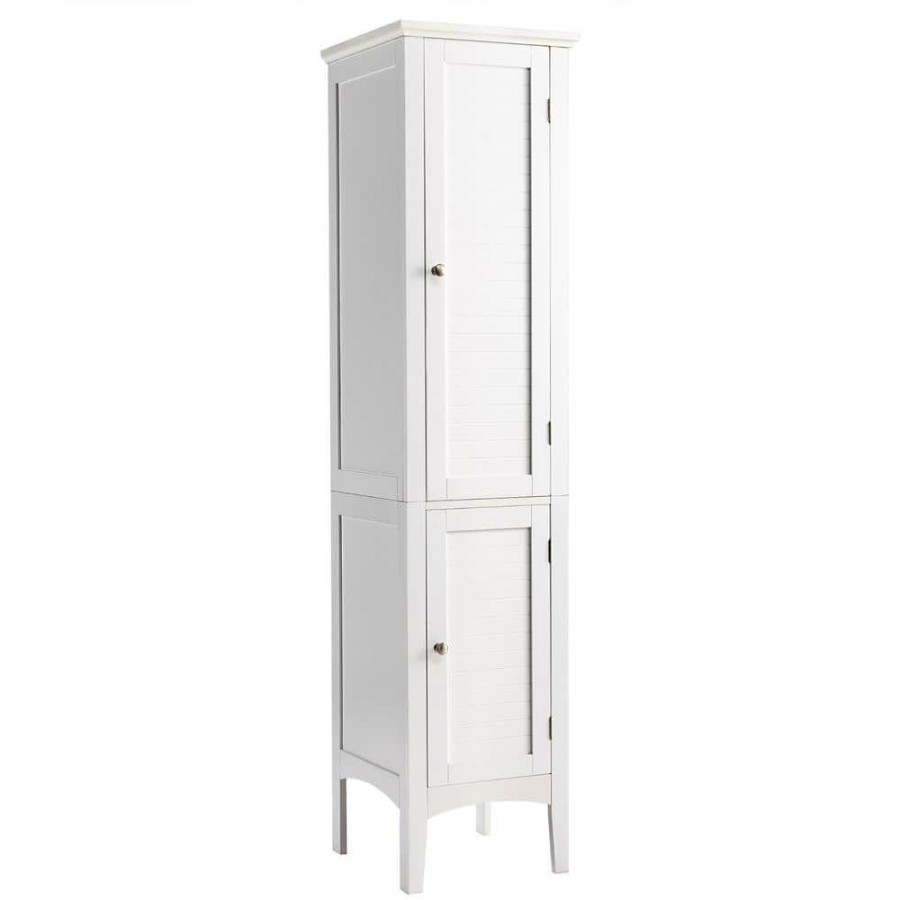 Linen Cabinets * | Costway 14.5 In. W X 14.5 In. D X 63 In. H White Storage Linen Cabinet Tower Kitchen Living Room