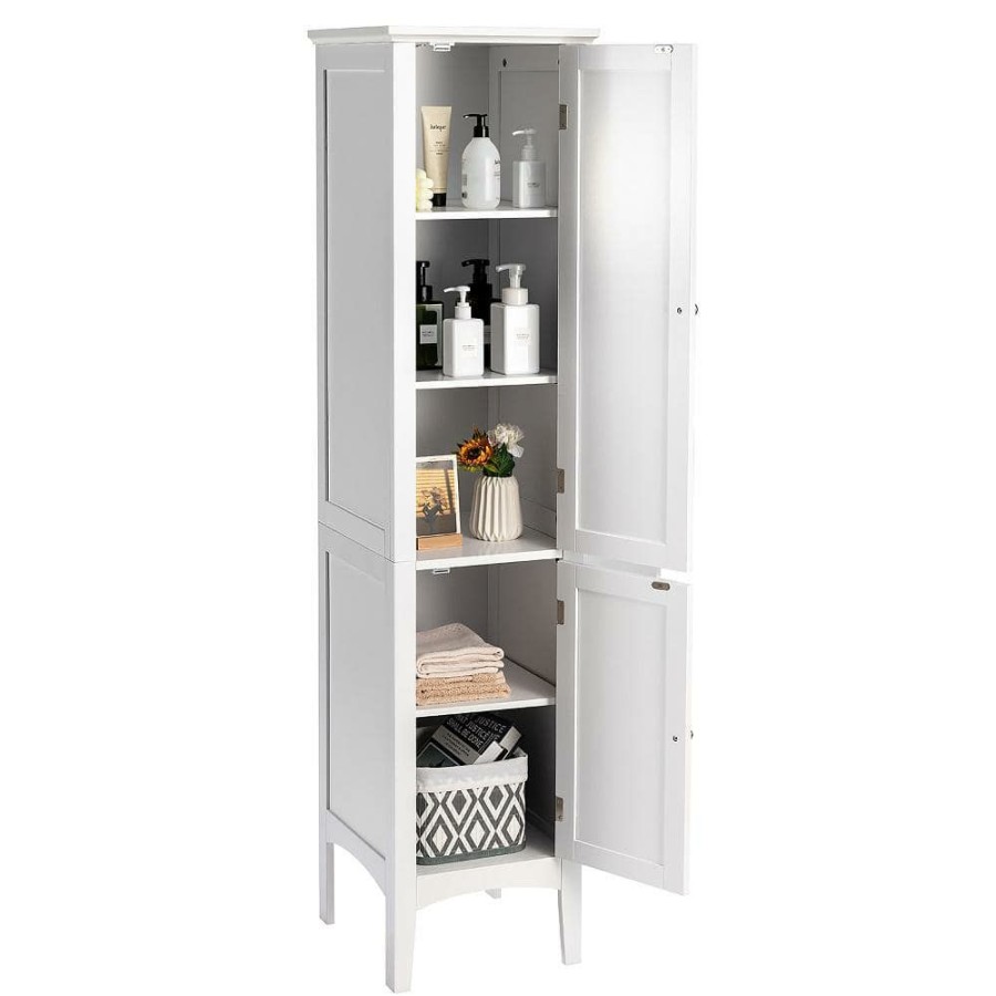 Linen Cabinets * | Costway 14.5 In. W X 14.5 In. D X 63 In. H White Storage Linen Cabinet Tower Kitchen Living Room