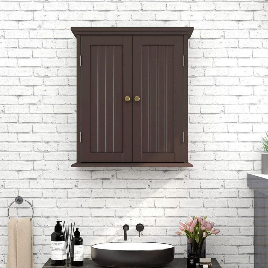 Bathroom Wall Cabinets * | Cubilan 21.1 In. W X 8.8 In. D X 24 In. H Espresso Bathroom Over The Toilet Wall Cabinet