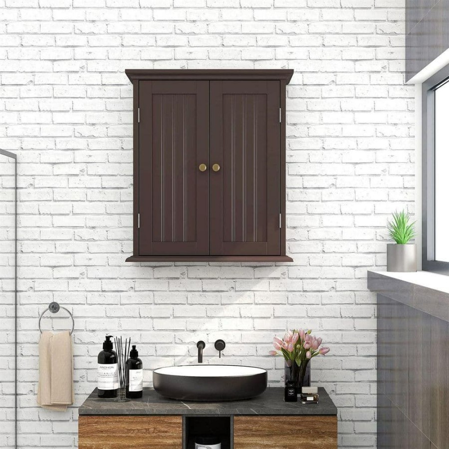 Bathroom Wall Cabinets * | Cubilan 21.1 In. W X 8.8 In. D X 24 In. H Espresso Bathroom Over The Toilet Wall Cabinet