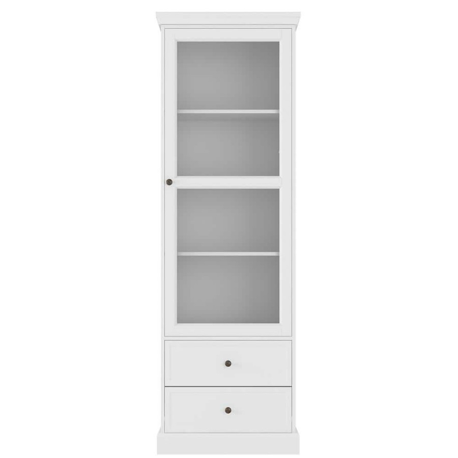 Linen Cabinets * | Fufu&Gaga 23.6 In. W X 15.7 In. D X 70.9 In. H White Wood Freestanding Bathroom Linen Cabinet With Drawers And Glass Door Cabinet